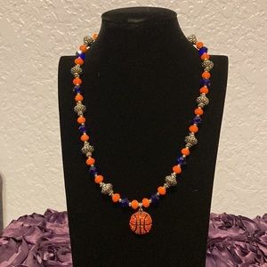Basketball Pendant Necklace Silver
Tone Orange Rhinestone Sport. 20”L
